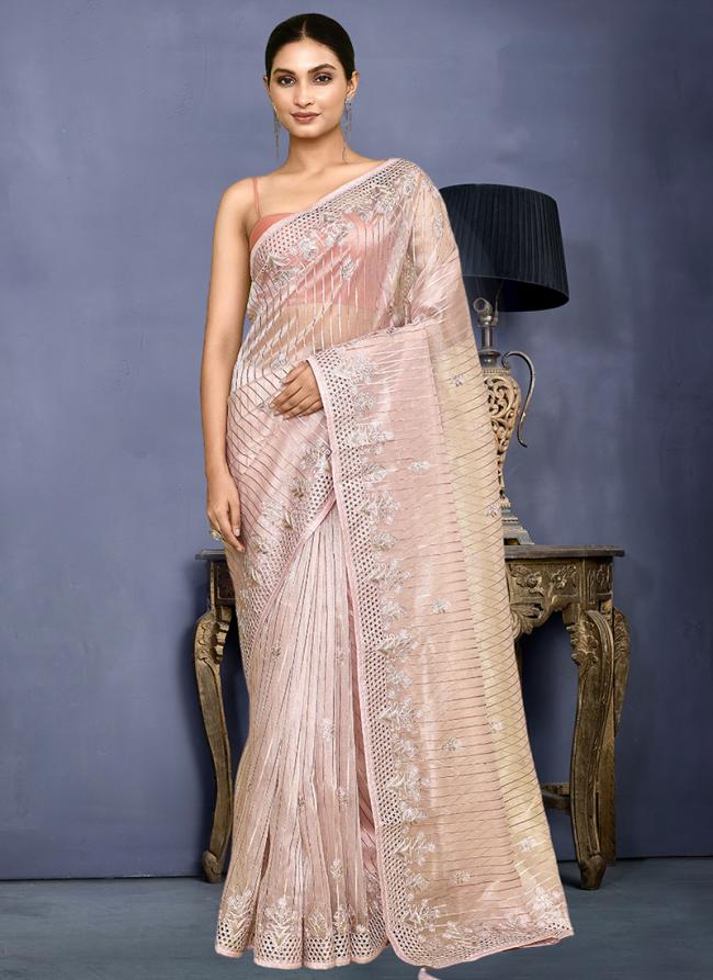 Jacquard Pink Wedding Wear Embroidery Work Saree